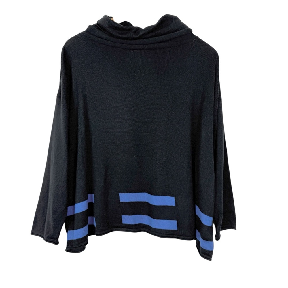 Planet By Lauren G Cowl Neck‎ Roll Hem Black Blue Pima Cotton Modal Sweater OS